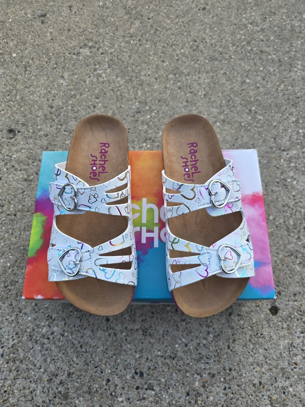 Rachel Shoes White Sandals with Multicolor Heart Accents Little Girls 1Y